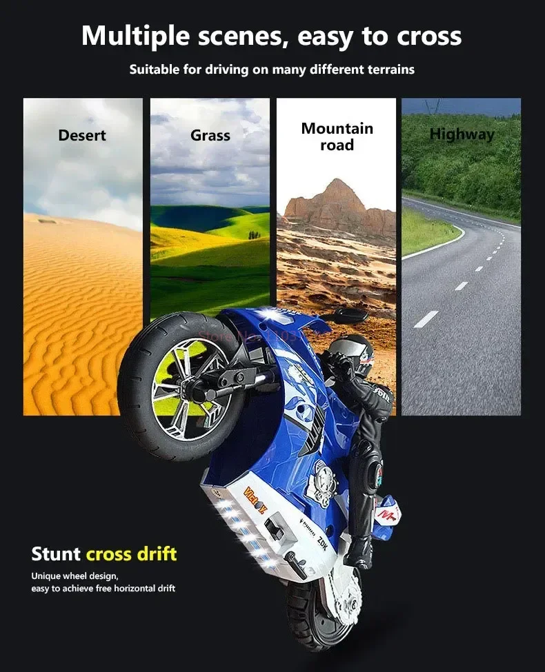 Coches de motocicleta RC, equilibrio autoestable de pie en una rueda, motocicleta eléctrica acrobática de deriva de carreras competitiva para niños Coches de motocicleta RC, equilibrio autoestable de pie en una rueda, motocicleta eléctrica acrobática de deriva de carreras competitiva para niños
