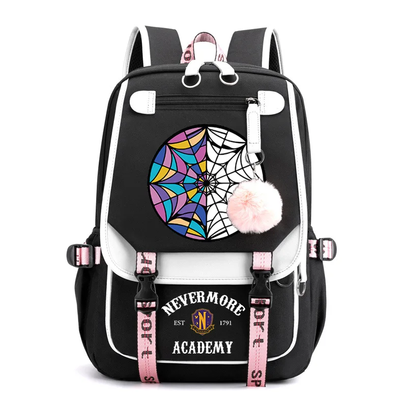 

Модные рюкзаки Nevermore для девочек-подростков, школьные ранцы в стиле средней школы, рюкзак с плюшевыми мячиками для студентов, сумка для ноутбука для мальчиков