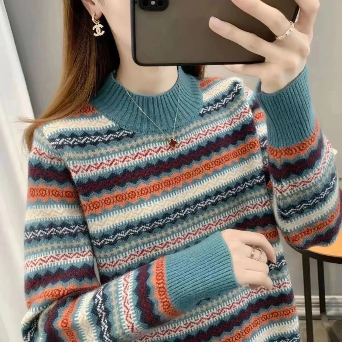 Color Matching Half Turtleneck Knitting Sweater Women New Stripe Pullovers Sweaters Autumn Winter Thick Loose Jumper Female Tops
Color Matching Half Turtleneck Knitting Sweater Women New Stripe Pullovers Sweaters Autumn Winter Thick Loose Jumper Female Tops