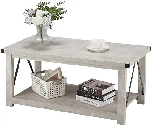 Shallow Grey Coffee Table for Living Room, 40" Farmhouse Coffee Table, Accent Cocktail Table with Storage Shelf, Sofa Side C
Shallow Grey Coffee Table for Living Room, 40" Farmhouse Coffee Table, Accent Cocktail Table with Storage Shelf, Sofa Side C