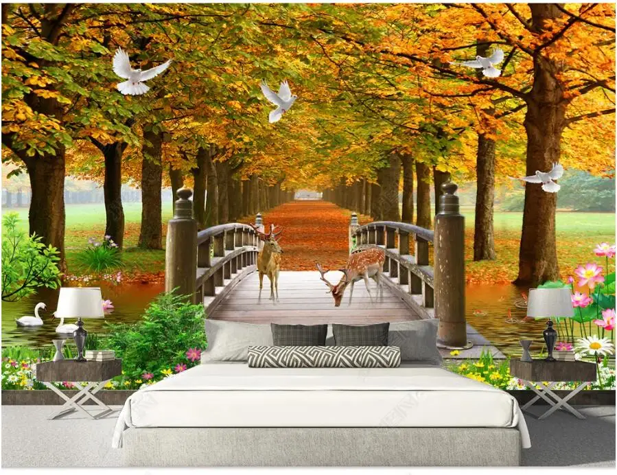 

photo wallpaper 3d custom mural Golden Avenue forest scenery in autumn background home decor wallpaper for walls 3d living room