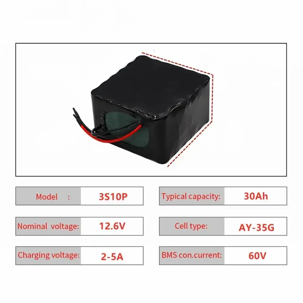 

Aleaivy 12V 30Ah 3S10P 11.1V 12.6V Lithium Battery Pack for Inverter Xenon Lamp Solar Street Light Sightseeing Car Etc + charger