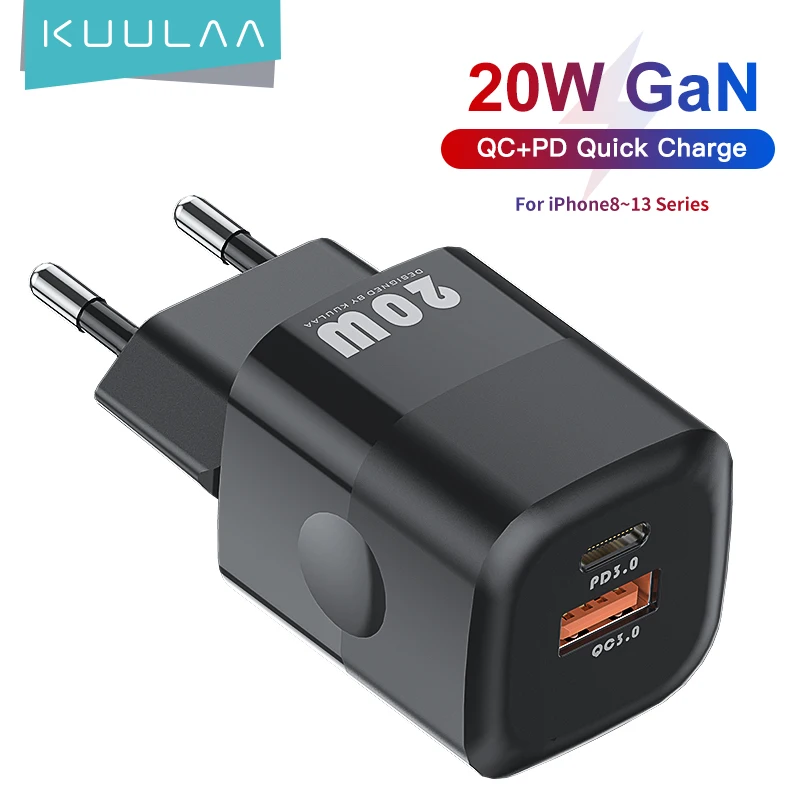 

KUULAA USB C Charger 20W GaN Type C PD Fast Charging Dual port Quick Charge For iPhone 13 12 Pro Max 11 Mini 8 Plus