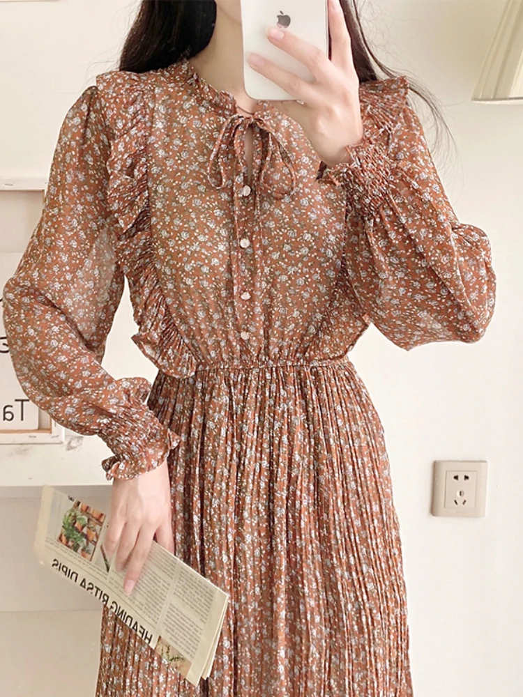 Women Floral Print Dress 2022 Autumn Elastic Waist Bow O-neck Long Dresses Female Long Sleeves Elegant Party Chiffon Vestido
Women Floral Print Dress 2022 Autumn Elastic Waist Bow O-neck Long Dresses Female Long Sleeves Elegant Party Chiffon Vestido