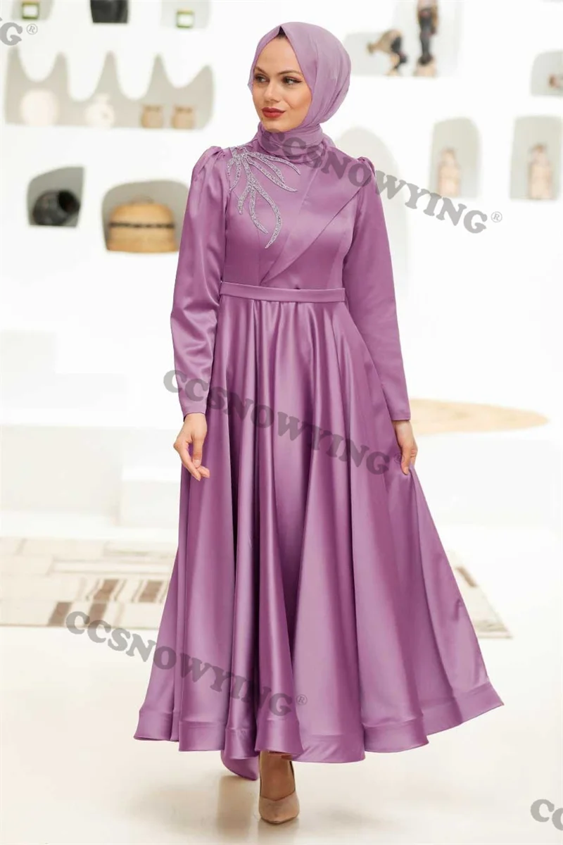 Simple Grape Satin High Neck Long Sleeve Prom Dress Formal Occasion Dresses Arabic Dubai Kaftan
Simple Grape Satin High Neck Long Sleeve Prom Dress Formal Occasion Dresses Arabic Dubai Kaftan