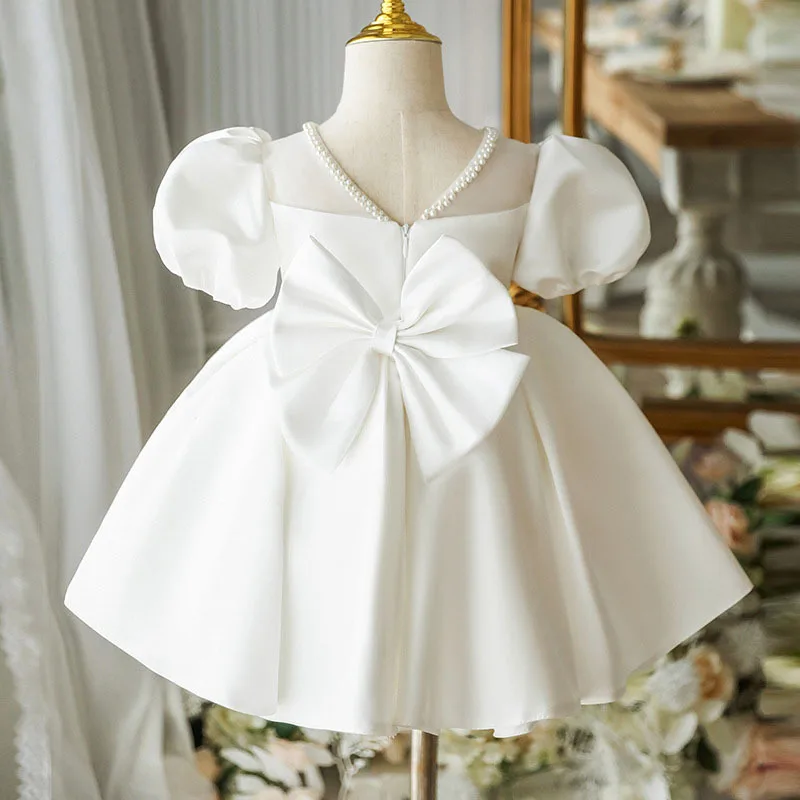 

Baby Girl 2 Years Old Dress 2022 New White Week Grab Piano Playing Small Host Dress Girl Princess Dress