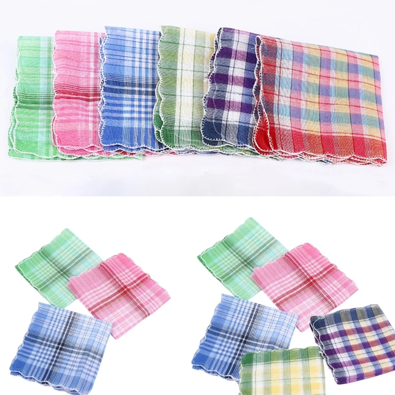 

Cotton Checked Handkerchief Towel for AllAge Big Bandanas Towel Facecloth Women Man Sweat Wipe Towel Accessories 5PCS