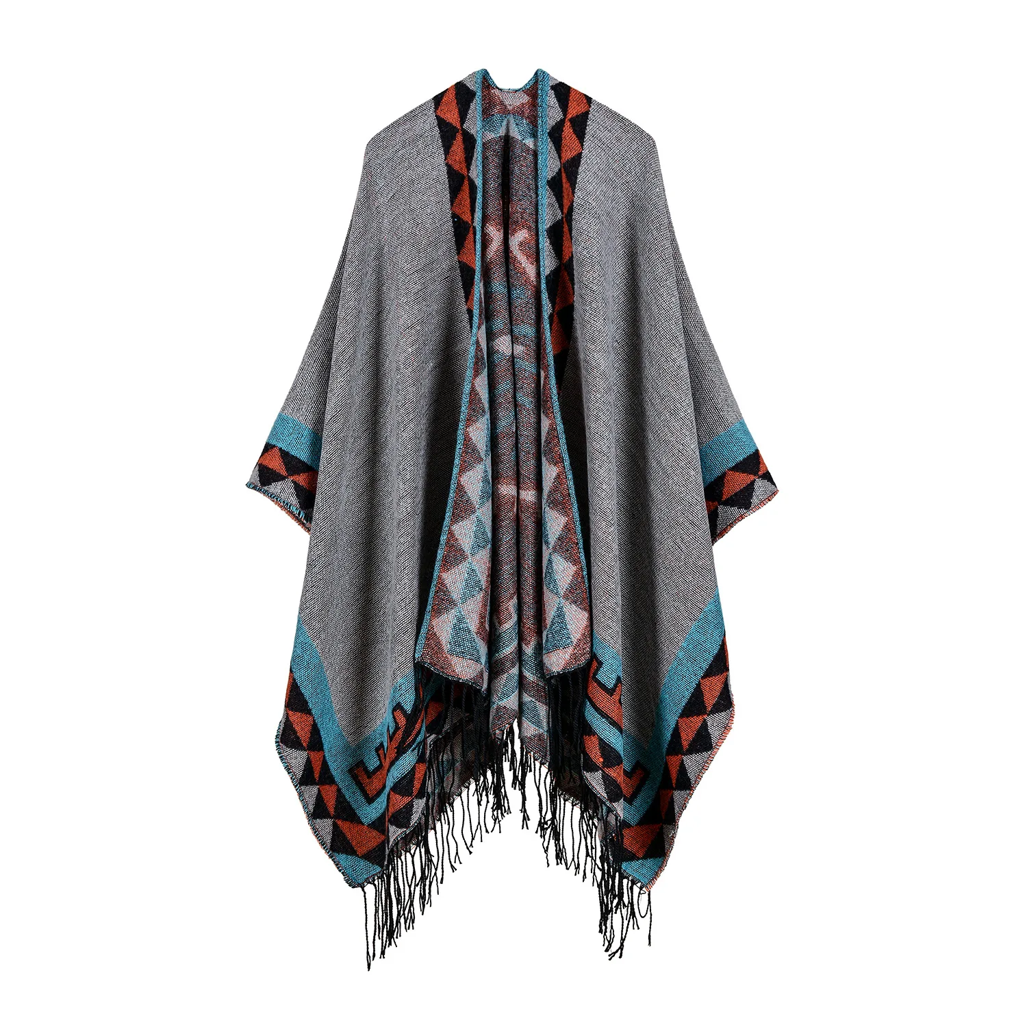 

Women's Tassel Imitate Cashmere Shawl Autumn Winter Can Be Thickened Wear on Both Sides Lady Ponchos Capes Gray