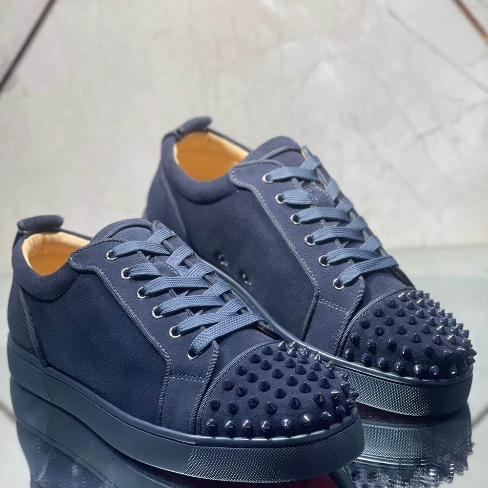 

Fashion Low Cut Shoes For Men Luxury Trainers Driving Spiked Bar Female Rivets Toecap Blue Gray Suede Genuine Leather Size 47 48