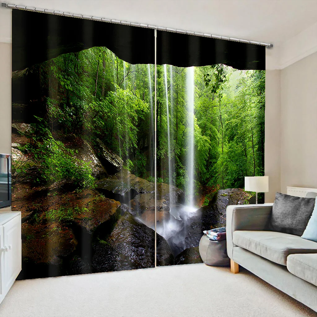 

3D Tropical Forest Natural Scenery 3D Digital Printing Bedroom Living Room Window Curtains 2 Panels Green Trees Moss Deep Forest