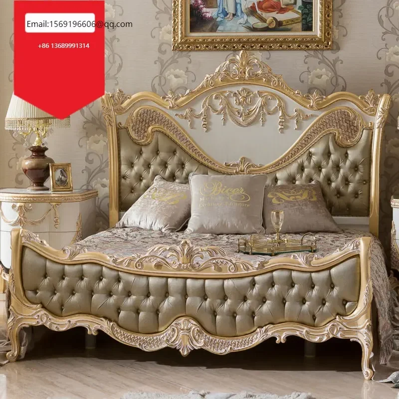 Custom-made solid wood painted luxury double bed French palace villa with a large size of 1.8m.
Custom-made solid wood painted luxury double bed French palace villa with a large size of 1.8m.