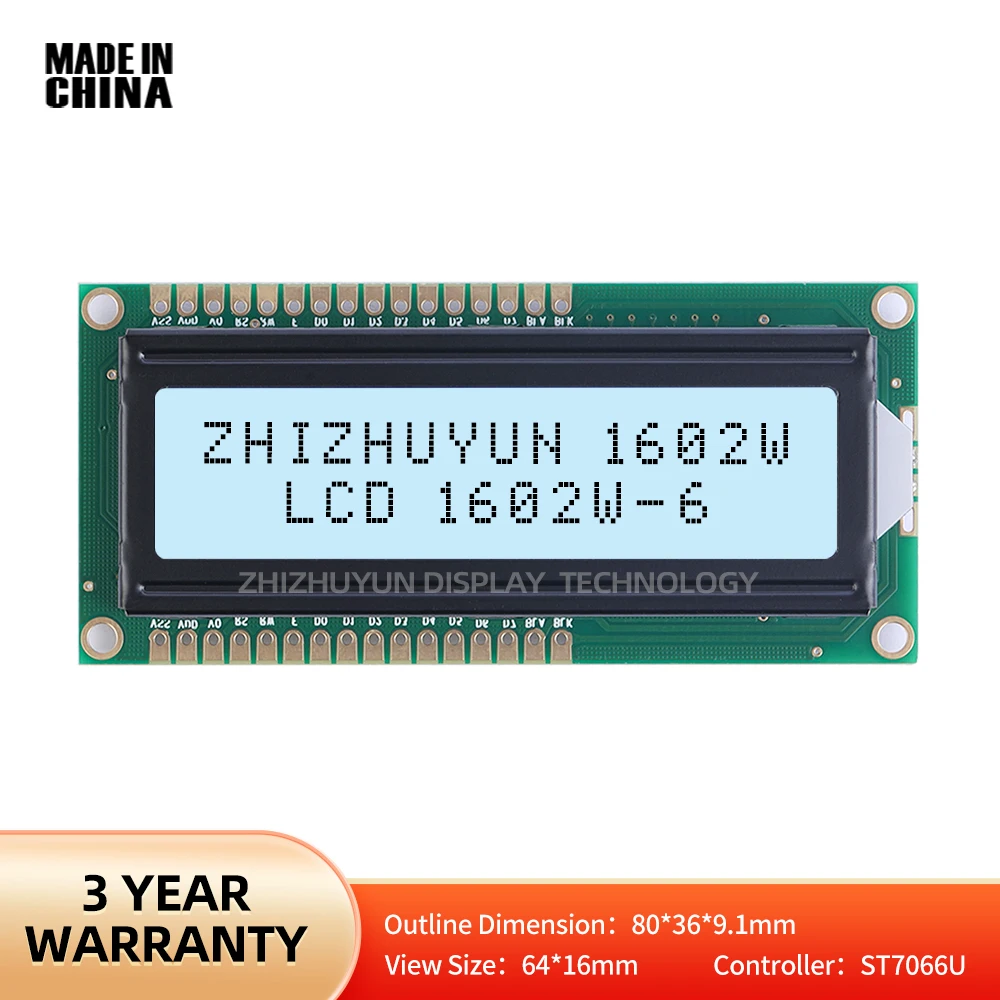 

Lcd1602W-6 Character Screen Monochrome Gray Film Black Text Multiple Word Libraries LCD Module Controller ST7066U