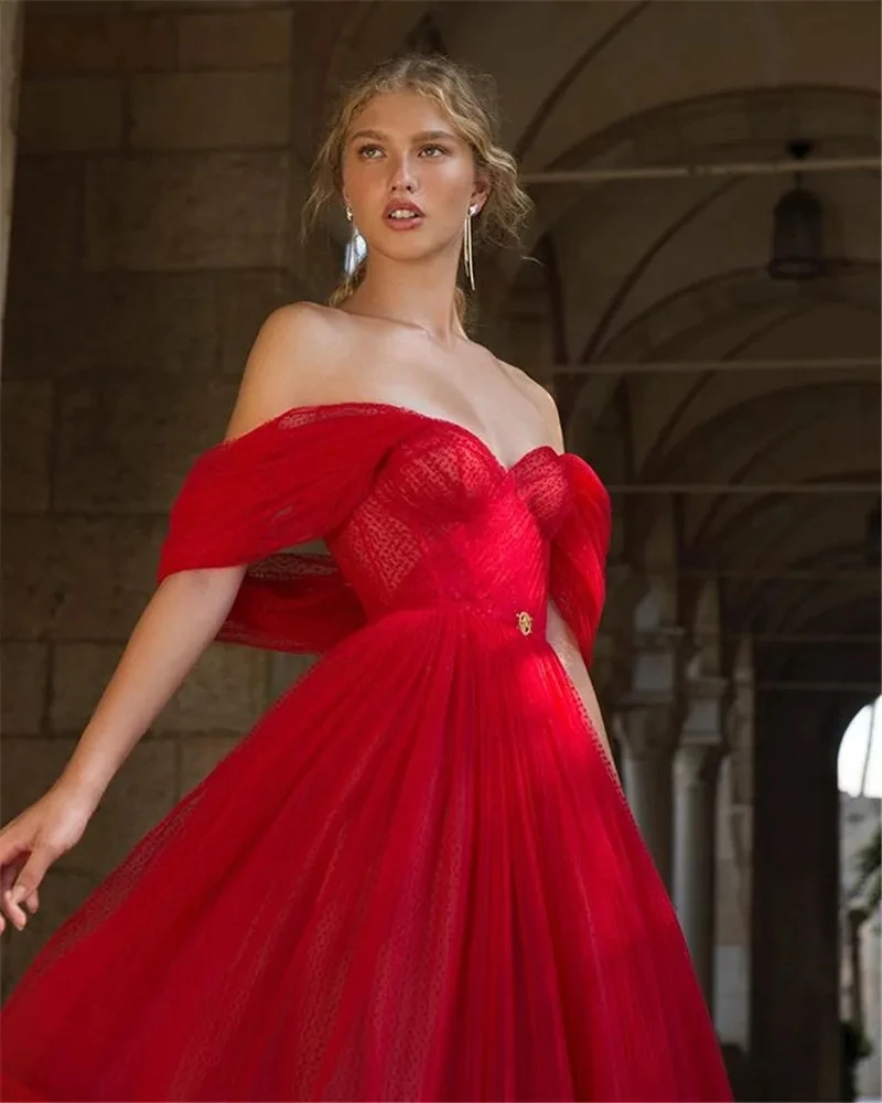 Sexy Red Tulle Sweetheart Off the Shoulder Evening Dresses Ankle Length A Line Backless Lady Formal Party Gowns For Women
Sexy Red Tulle Sweetheart Off the Shoulder Evening Dresses Ankle Length A Line Backless Lady Formal Party Gowns For Women
