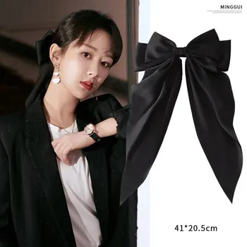 활 리본 헤어 클립 패션 심플 솔리드 새틴 용수철 클립 헤어 핀, 우아한 레트로 머리띠 클립, 소녀 헤어 액세서리, 1 개, 2 개 상품 이미지