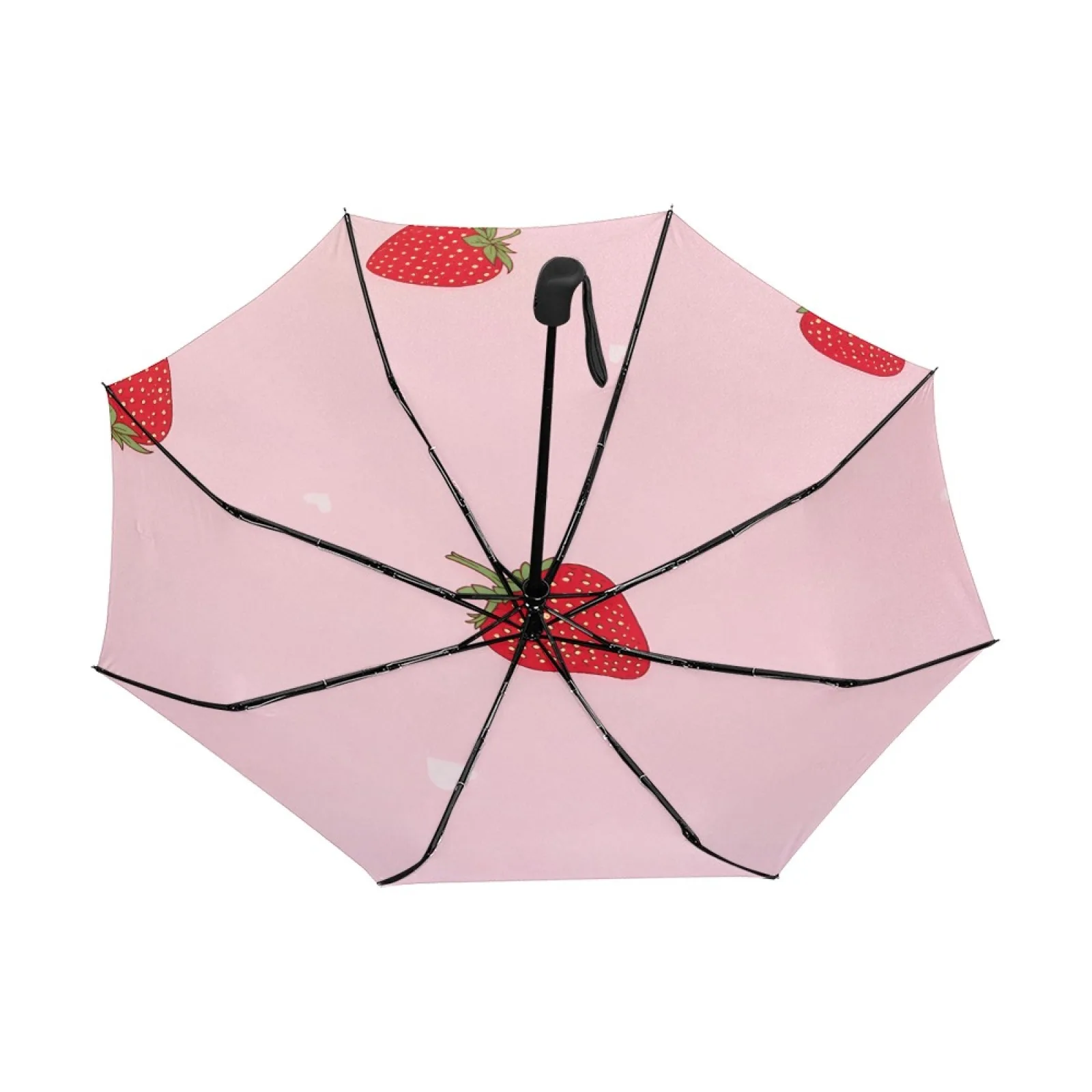 

Strawberry Automatic Tri Fold Umbrella Sun Anti-UV Foldable Compact Light Weight Protection (Inside Printing) Travel Umbrella