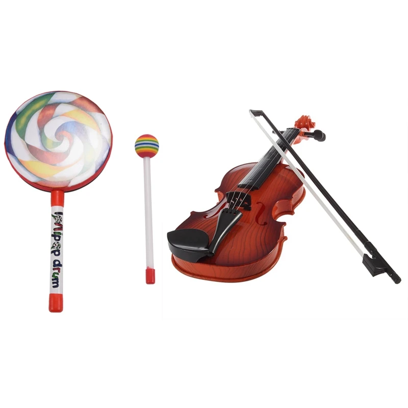 

Новая модная и развивающая детская супер милая мини музыкальная электрическая скрипка с детским барабаном для перкуссионных леденцов, 6 дюймов