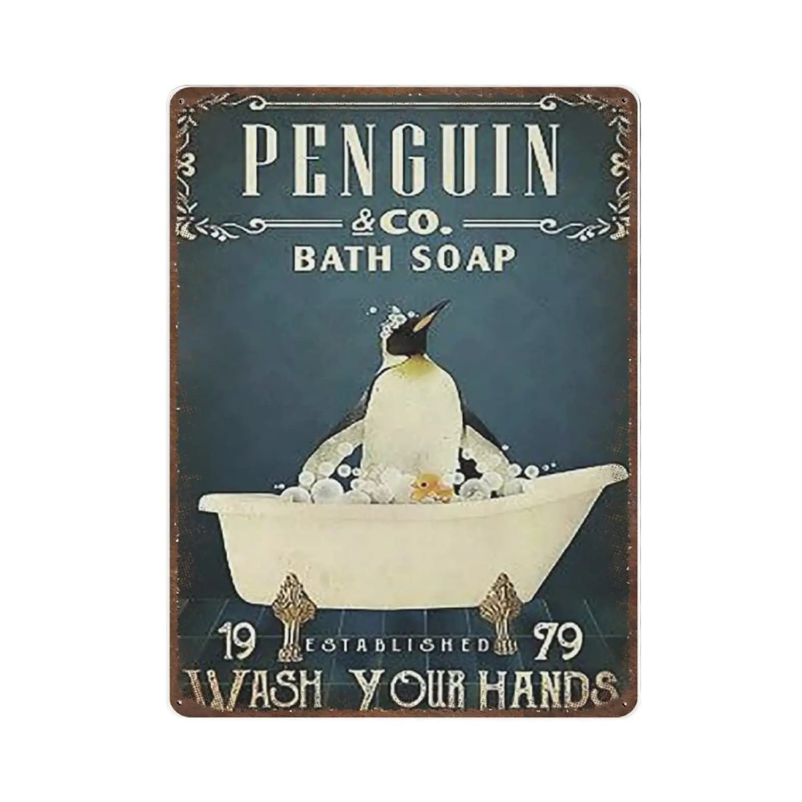

Retro Penguin Metal Tin Sign-Penguin Co Bath Soap Wash Your Hands Tin Sign -Novelty Posters，Home Decor Wall Art，Funny Signs for