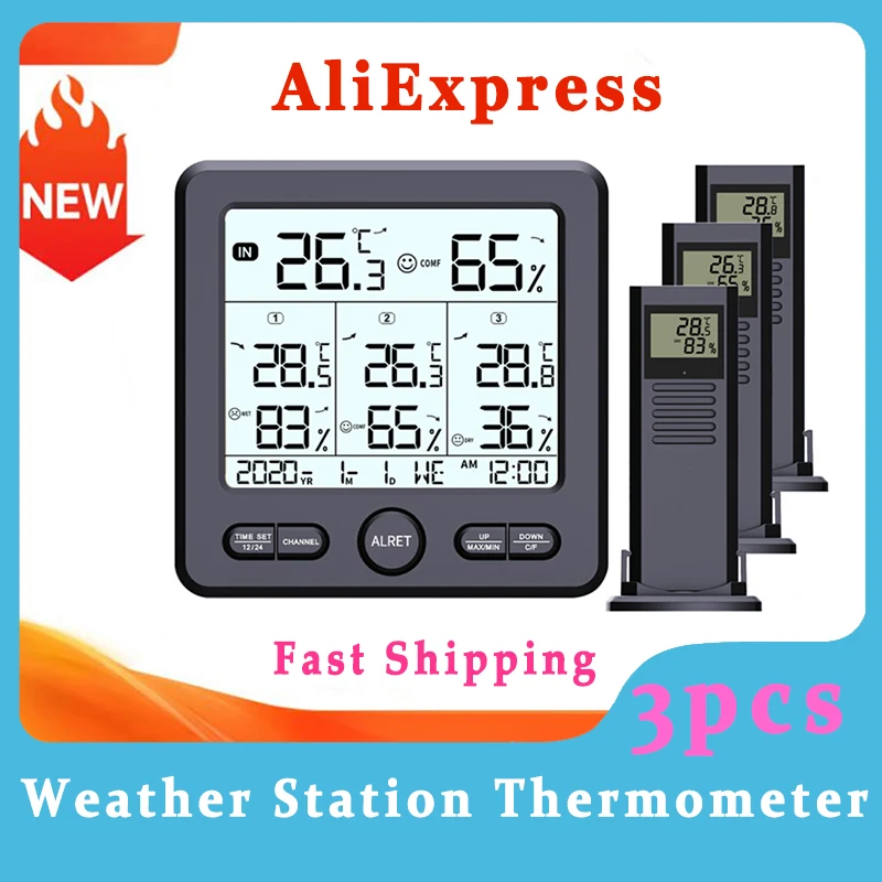 

Weather Station Wireless Indoor Outdoor Thermometer TS-6210 Digital Temperature Hygrometer with 3pcs Remote Sensors