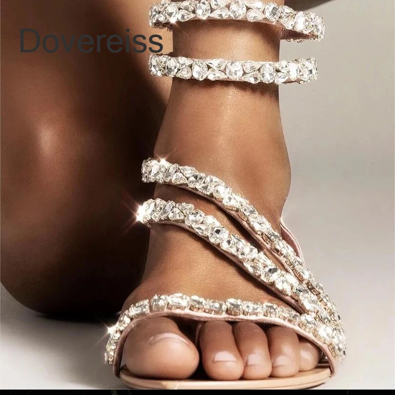 

Dovereiss 2023 New Shoes For Woman Summer Fashion Crystal Rhinestone Pure Color Buckle Female Flats Sandals Big Size 41 42 43