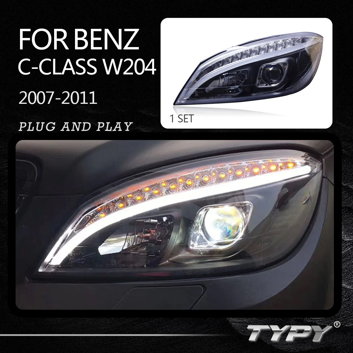 

Car Headlamp Headlights Modified Xenon Head Lamp Head Light LED DRL For Mercedes-benz C-Class W204 C180 2007-2011