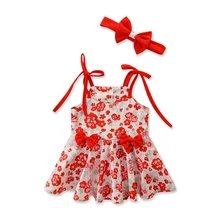 

New Born Baby Girl Bodysuits 2022 Summer Cute Floral Print Bow Suspender Romper Dress for Infants Cotton Sleeveless Kids Clothes