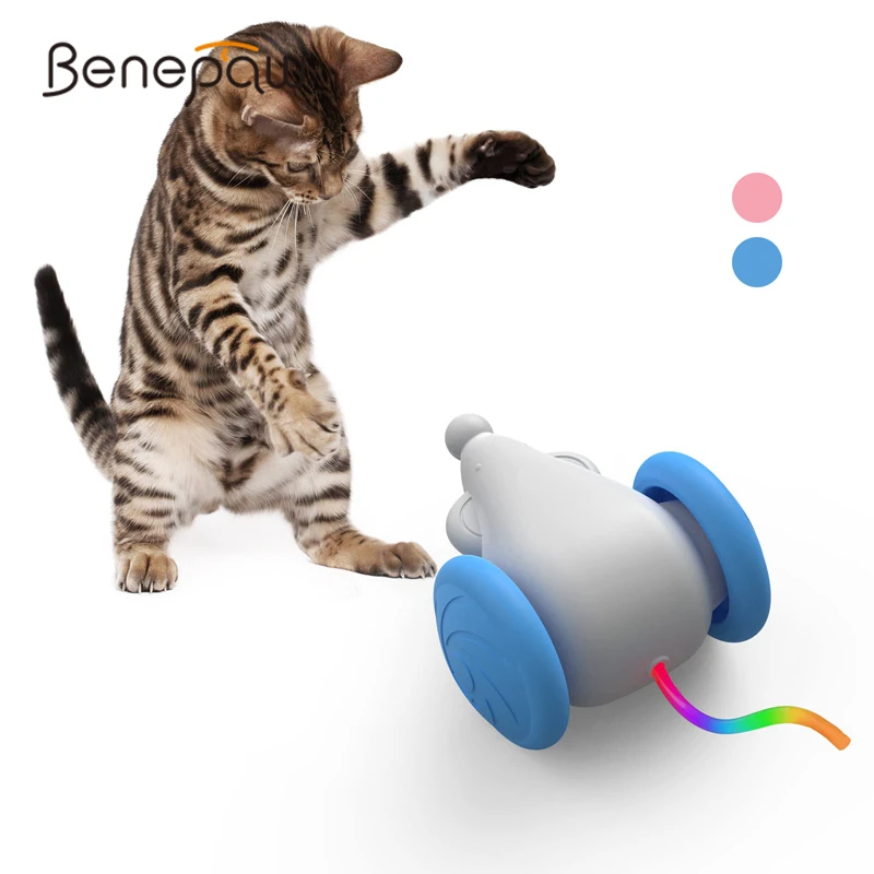 

Benepaw Smart Cat Toys Interactive Electric Squeaking Sound LED Flashing Tail Pet Kitten Mouse Exercise USB Rechargeable