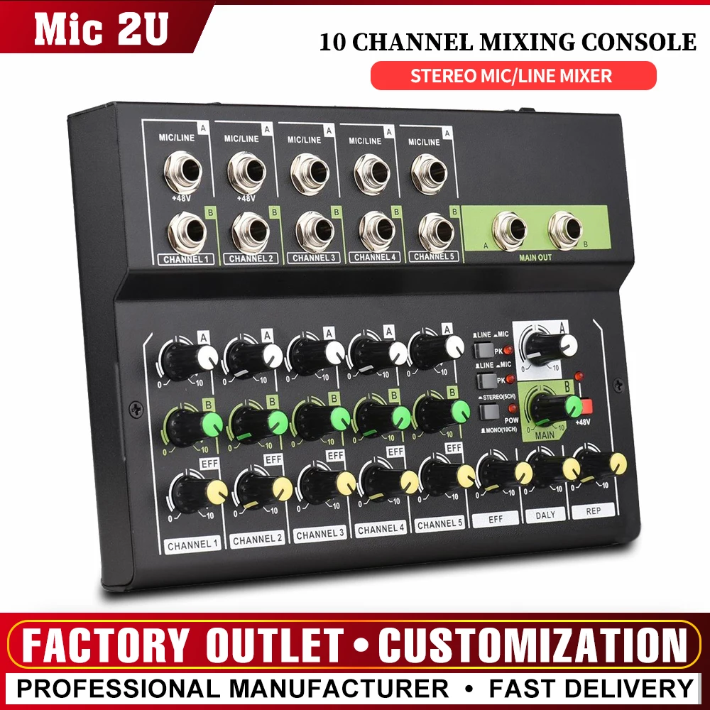 

10 Channel Mixing Console Digital Audio Mixer Stereo Mic/Line Mixer with Reverb for Recording DJ Network Live Broadcast Karaoke