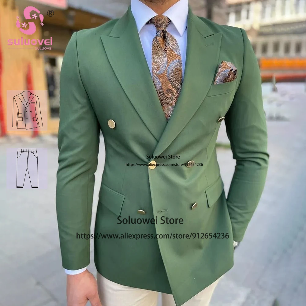 

Fashion Wedding Groom Tuxedo Suits For Men Slim Fit 2 Piece Pants Set Formal Dinner Peaked Lapel Blazer Terno Masculino Completo