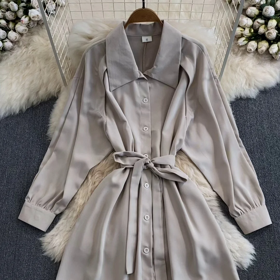 Spring Autumn Shirt Dress Women Turn-down Collar Single-breasted Long Sleeve with Belt Long Skirt Elegant Fashion Trench Dresses
Spring Autumn Shirt Dress Women Turn-down Collar Single-breasted Long Sleeve with Belt Long Skirt Elegant Fashion Trench Dresses