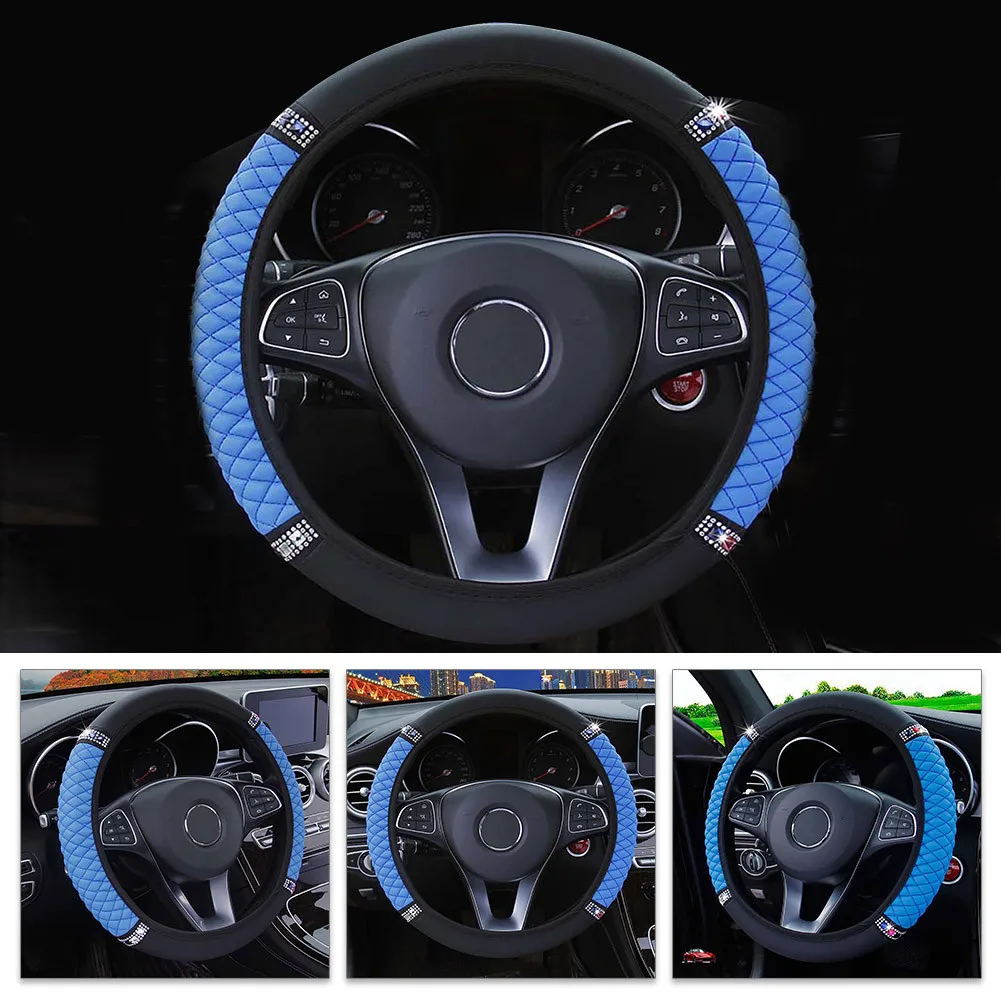 1pcs 38CM Universal Auto Car Steering Wheel Cover Leather Diamond Anti-Slip Black + Blue Leather Car Interior Accessories
1pcs 38CM Universal Auto Car Steering Wheel Cover Leather Diamond Anti-Slip Black + Blue Leather Car Interior Accessories