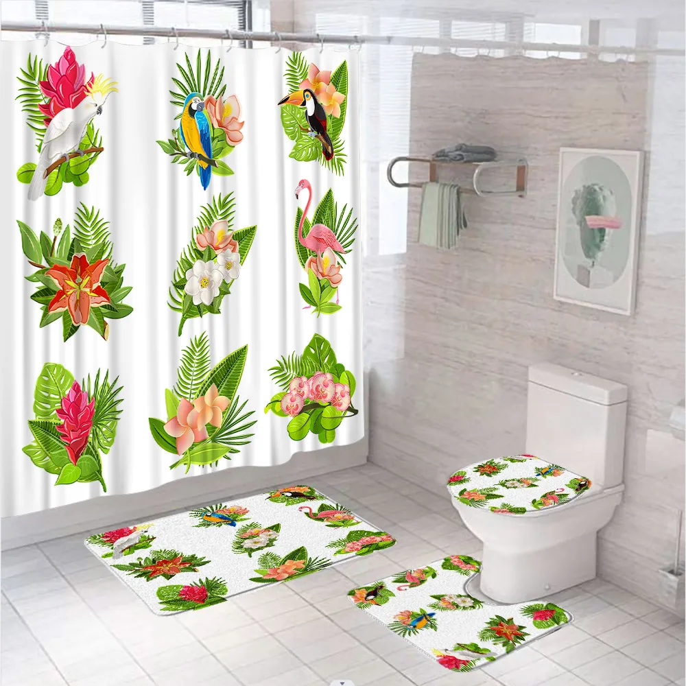 Tropical Green Leaves Bathroom Curtain Set Bird Flamingo Parrot Toucan Hibiscus Shower Curtains Rug Bath Mat Carpet Toilet Cover
Tropical Green Leaves Bathroom Curtain Set Bird Flamingo Parrot Toucan Hibiscus Shower Curtains Rug Bath Mat Carpet Toilet Cover
