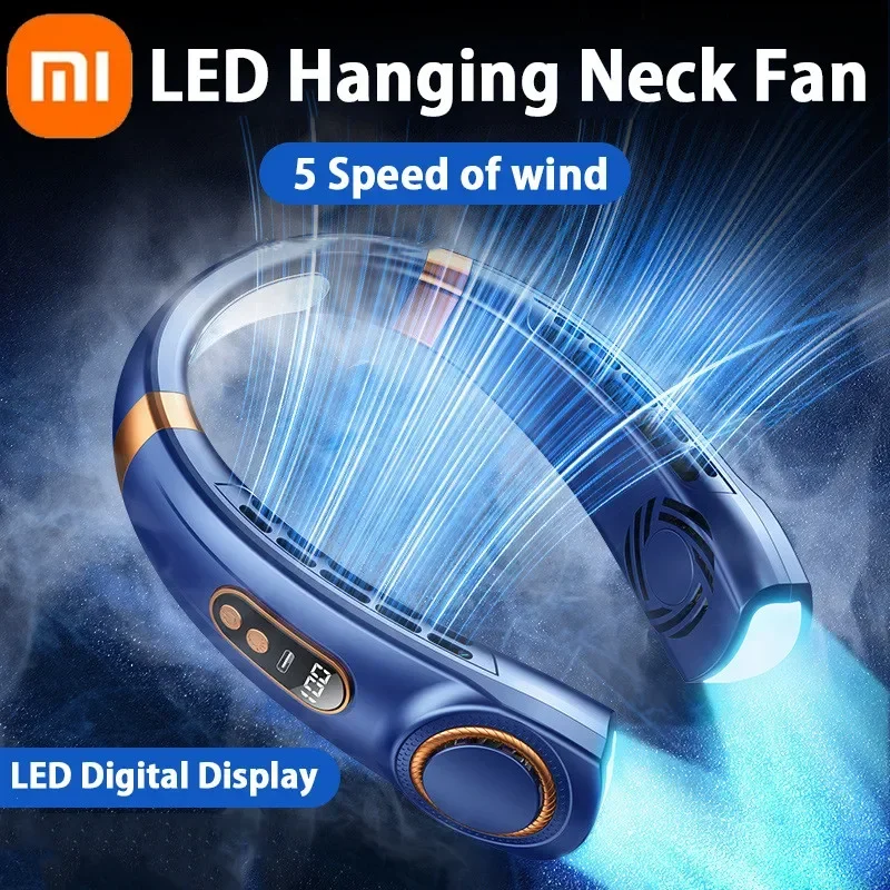 

XIAOMI LED Neck Fan Portable 4000mah Rechargeable Bladeless Mute 5 Speed Silence Wearable Neckband Electric For Air Conditioner