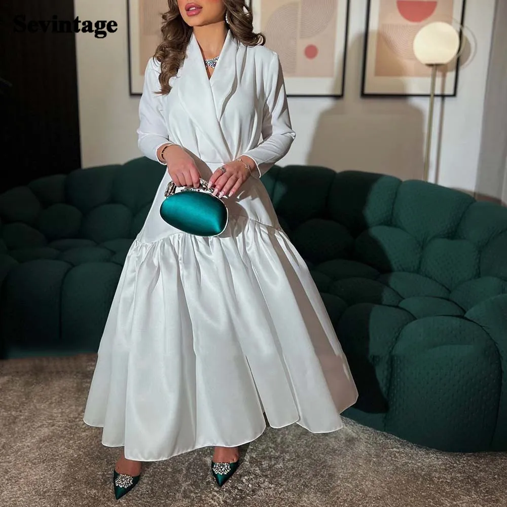 Sevintage Ivory V-neck Formal Party Gowns Arabic Satin 3/4 Sleeve Midi Dubai Prom Dresses Tea-length Women Gowns Fashion Outfit
Sevintage Ivory V-neck Formal Party Gowns Arabic Satin 3/4 Sleeve Midi Dubai Prom Dresses Tea-length Women Gowns Fashion Outfit