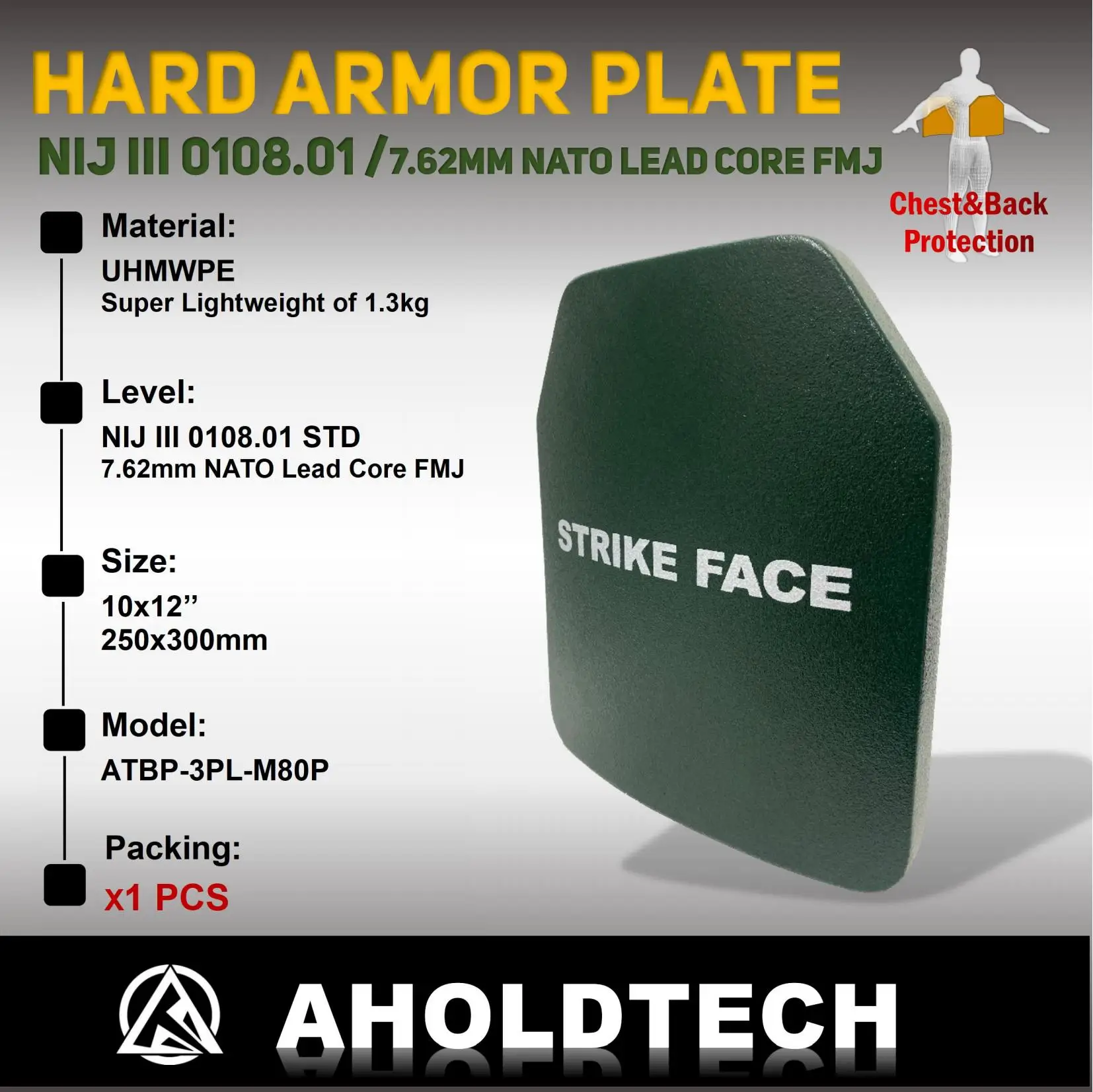 

Hard Armor Plate NIJ III,7.62mm NATO Lead Core FMJ PE Ballistic Vest Bulletproof 10X12 Single Curve SAPI Cut Stand Alone