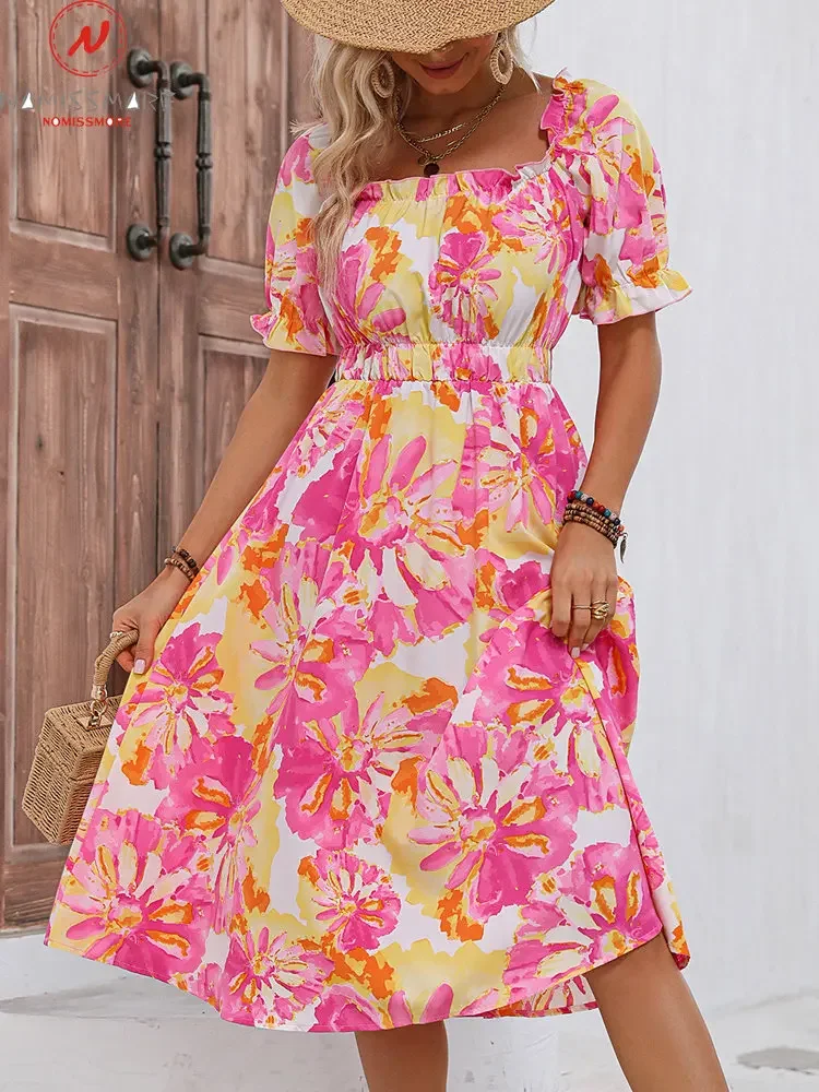 Fashion Women Summer Print A-Line Dress Patchwork Design Ruffles Decor Square Collar Short Sleeve Elastic High Waist Slim Dress
Fashion Women Summer Print A-Line Dress Patchwork Design Ruffles Decor Square Collar Short Sleeve Elastic High Waist Slim Dress