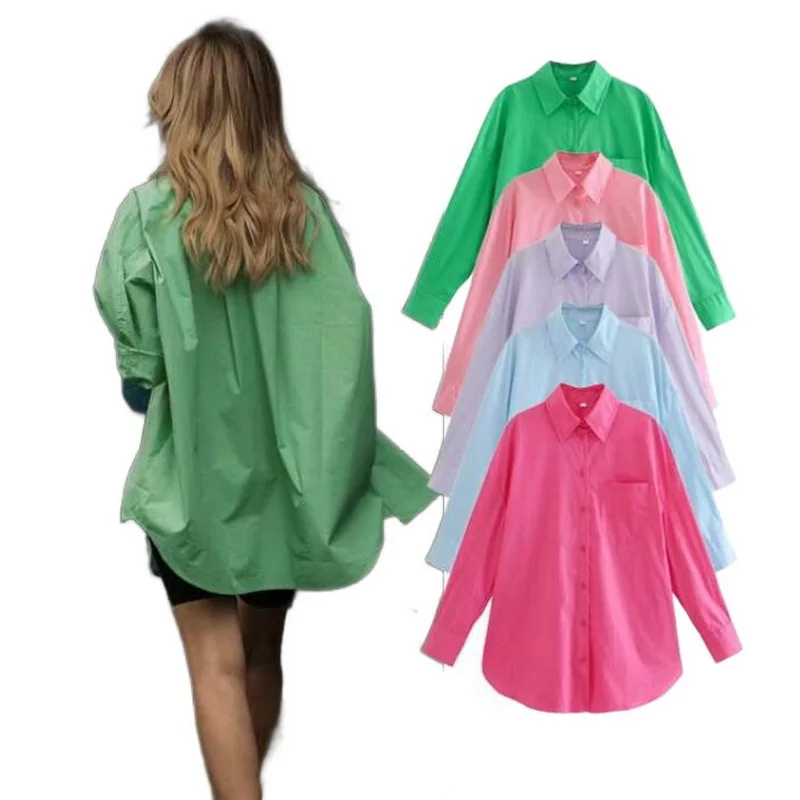 Women Full Sleeve Elegant Tops 14 Colors Fashion Pocket Candy Color Shirt Loose Mid Length Shirt Women Chic Shirts 
Women Full Sleeve Elegant Tops 14 Colors Fashion Pocket Candy Color Shirt Loose Mid Length Shirt Women Chic Shirts