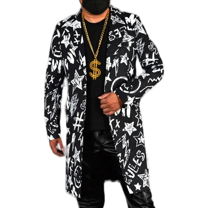 Punk Singer Male Black White Letter Printed Long Blazer Casual Coat Rock Dancer Bar Nightclub Party Concert Performance Costume
Punk Singer Male Black White Letter Printed Long Blazer Casual Coat Rock Dancer Bar Nightclub Party Concert Performance Costume