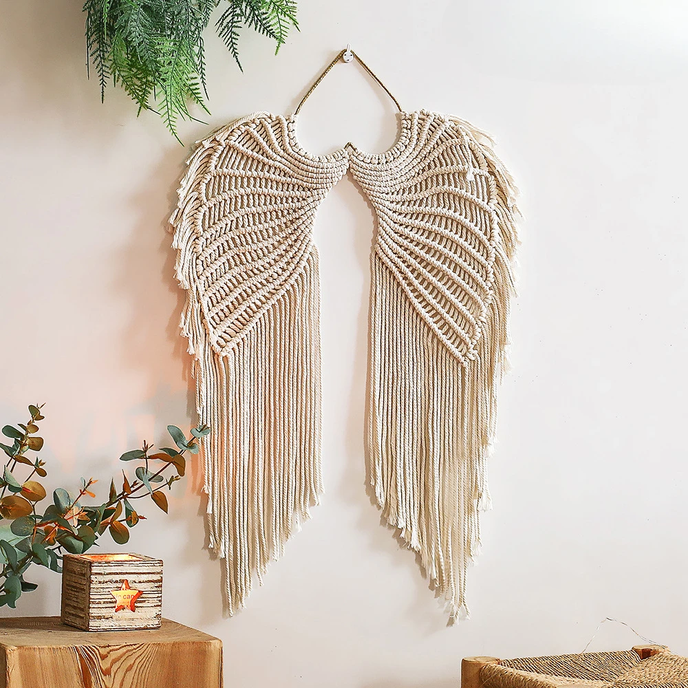 

Ins Wind Mural Background Wall Hanging Angel Wings Tapestry Bedroom Decoration Pendant Dream Catcher Boho Decor