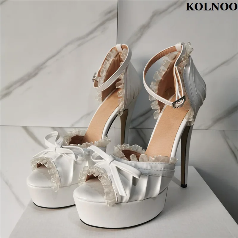

Kolnoo New Classic Style Handmade Ladies High Heel Sandals Butterfly-knot Real Photos Platform Sexy Evening Fashion Summer Shoes