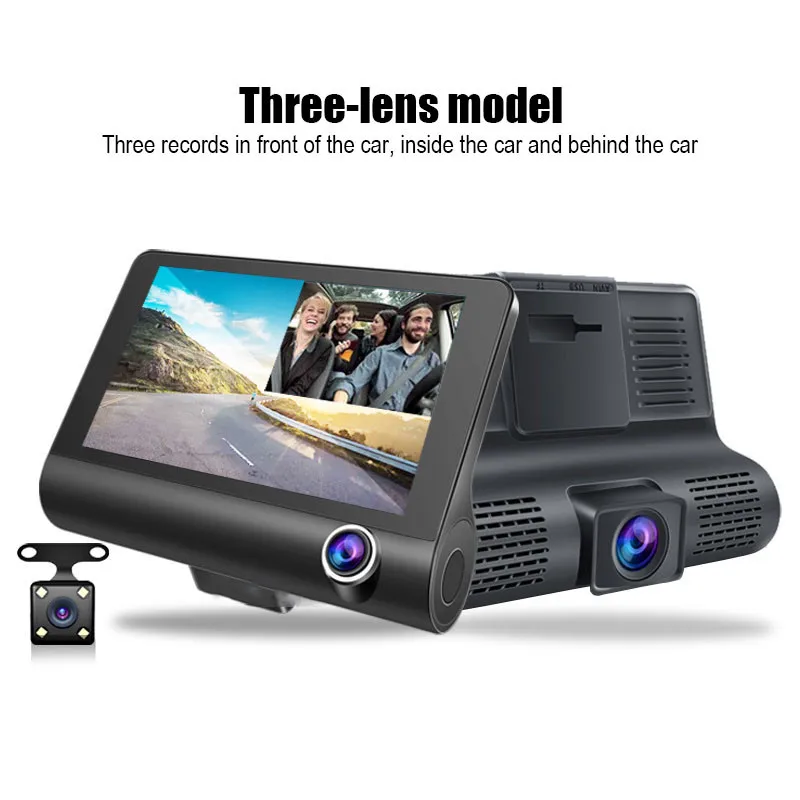 

Car 360-degree 4-inch driving recorder three-lens three-recording high-definition car front car double recording reversing image