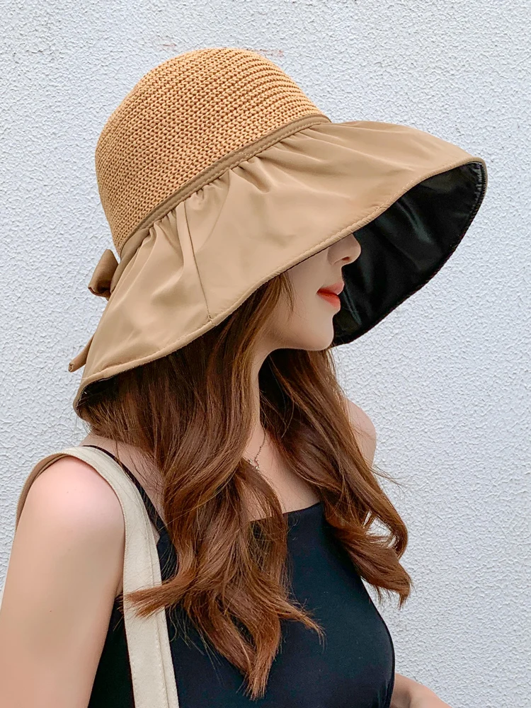 Summer Black Glue Bow Solid Color Fisherman Hat Men's and Women's SunHat Hollow Straw Hat UV ProtectionLarge Brim Face Sunscreen
Summer Black Glue Bow Solid Color Fisherman Hat Men's and Women's SunHat Hollow Straw Hat UV ProtectionLarge Brim Face Sunscreen