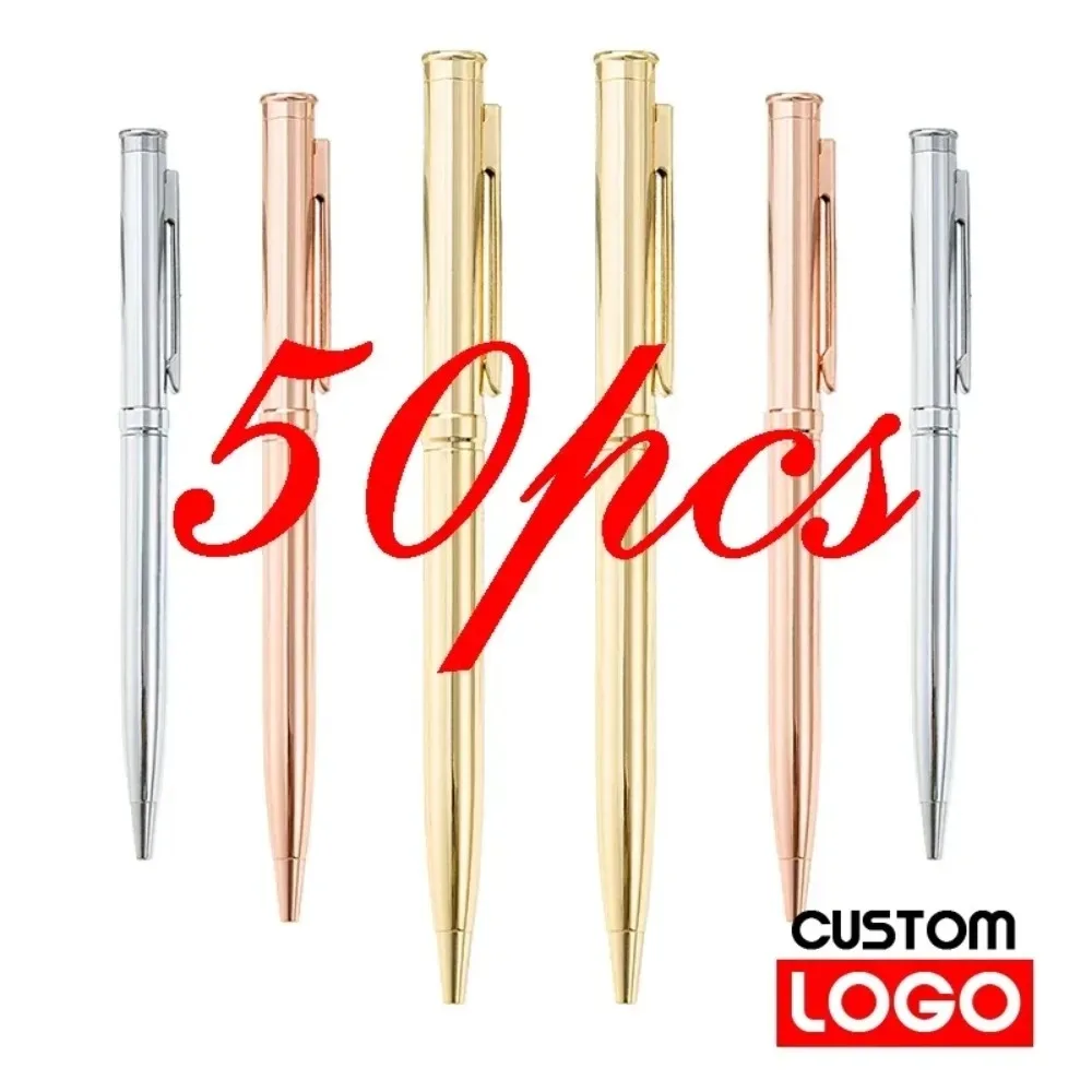

50 Pcs Metal Ballpoint Pen Rose Gold Pen Custom Logo School&office Supplies Stationery Business Gift Lettering Engraved Name