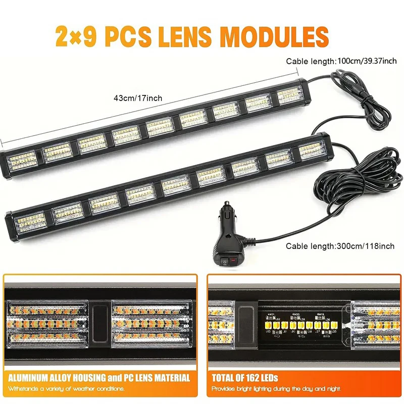 80 LED High Bright Emergency Strobe Flashing Warning Light Bar 26 Modes Switching, Car Plug Powered 12-24V Operating Voltage, T 80 LED High Bright Emergency Strobe Flashing Warning Light Bar 26 Modes Switching, Car Plug Powered 12-24V Operating Voltage, T