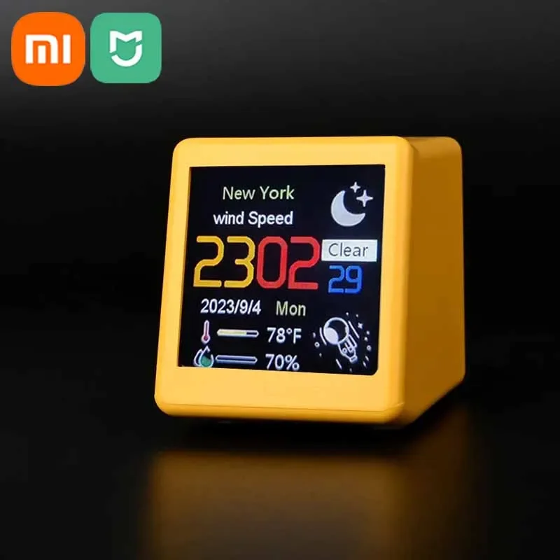 

Умная версия метеостанции XIAOMI MIJIA, электронные настольные светодиодные ЖК цифровые часы с Wi-Fi, настольные электронные часы, метеостанция