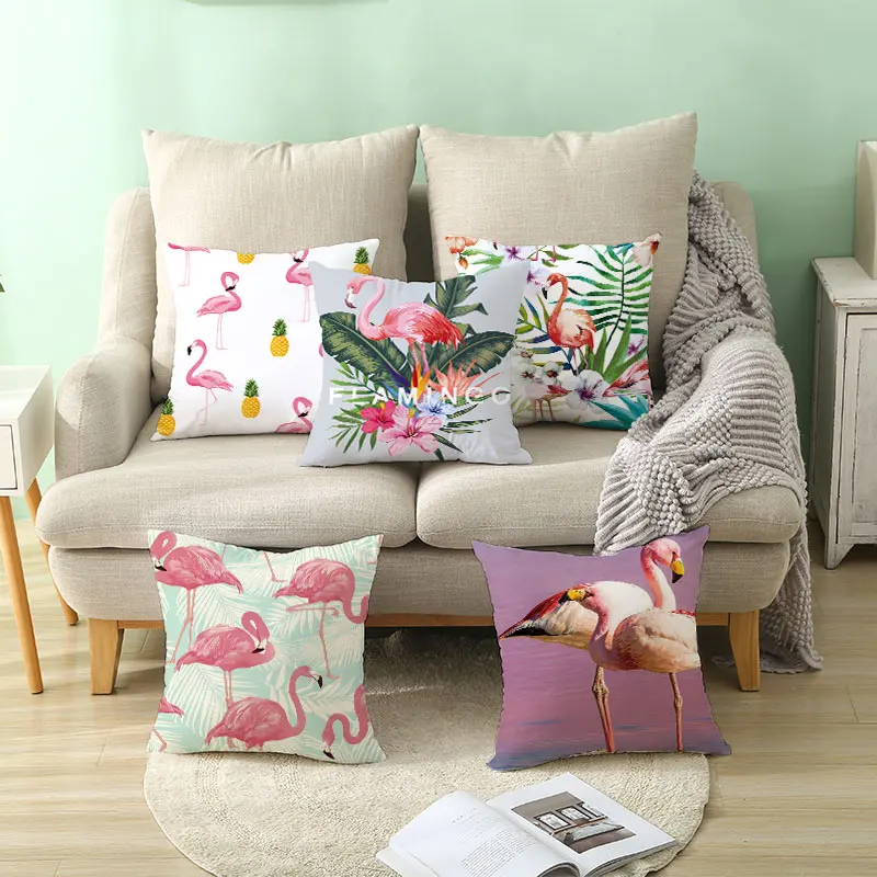 

Summer Tropical Plants Flamingo Decorative Pillowcase Green Leaves Throw Pillow Case Flamingo Pillow Cover