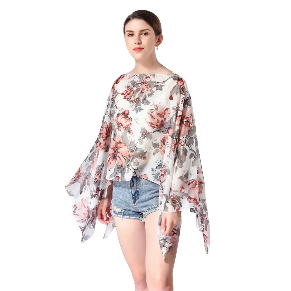 

Fashion Women's Blouses Lightweight Chiffon Beach Cover Up Sun Protection Cardigan Summer Poncho Womens Tops dropshipping