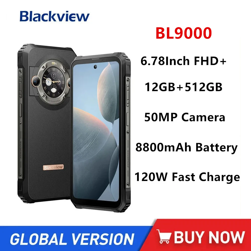 

Blackview BL9000 Rugged 5G Smartphones 6.78Inch FHD+ Octa Core 12GB+512GB Android 13 Mobile Phone 50MP 8800mAh 120W Fast Charge