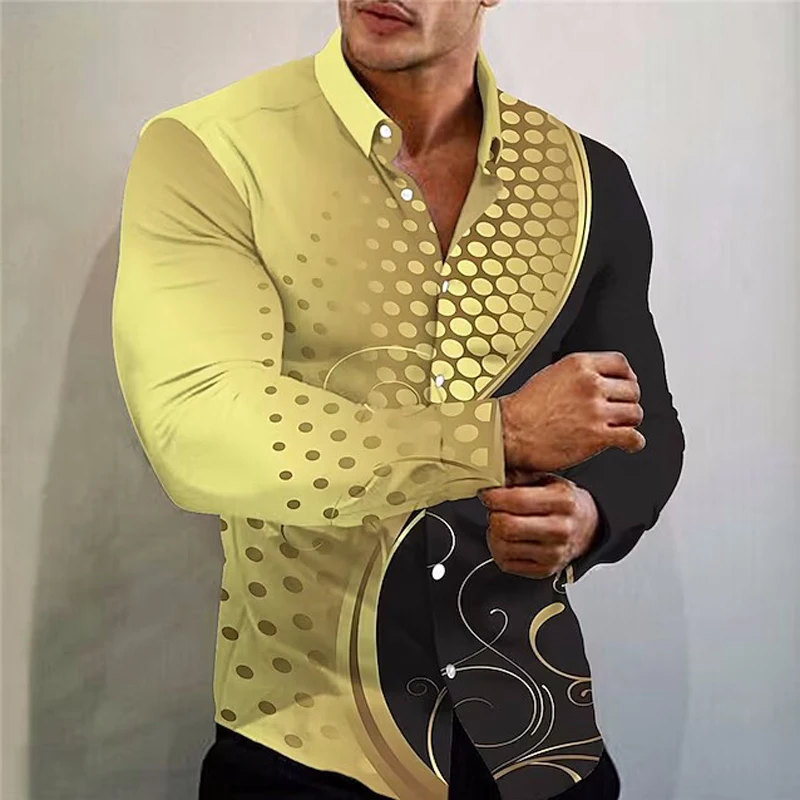 

Spring Fashion Shirts For Men Casual Polka dot Print Oversized Long Sleeve Button Top Mens Clothing Office camisas y blusas New