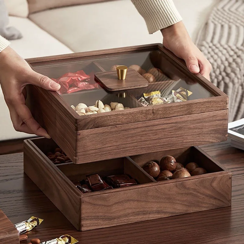

A variety of solid wood dry fruit boxes Wedding fruit tray grid multi-layer family living room wooden snack box Dim sum bo