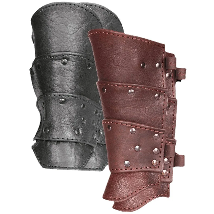 

Medieval Steampunk Leather Armor Arm Warmers Viking Knight Pirate Gauntlet Wristband Ring Bracer Cosplay Accessory For Men Women